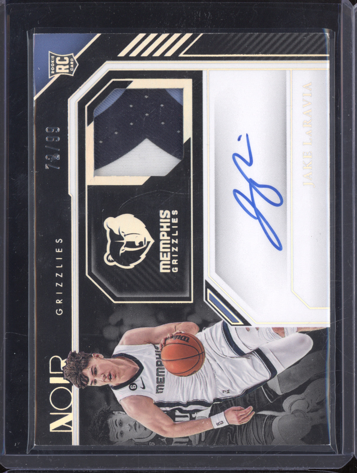 2022-23 Panini Noir 361 Jake LaRavia Rookie Patch Autographs Color 72/99 RC Auto