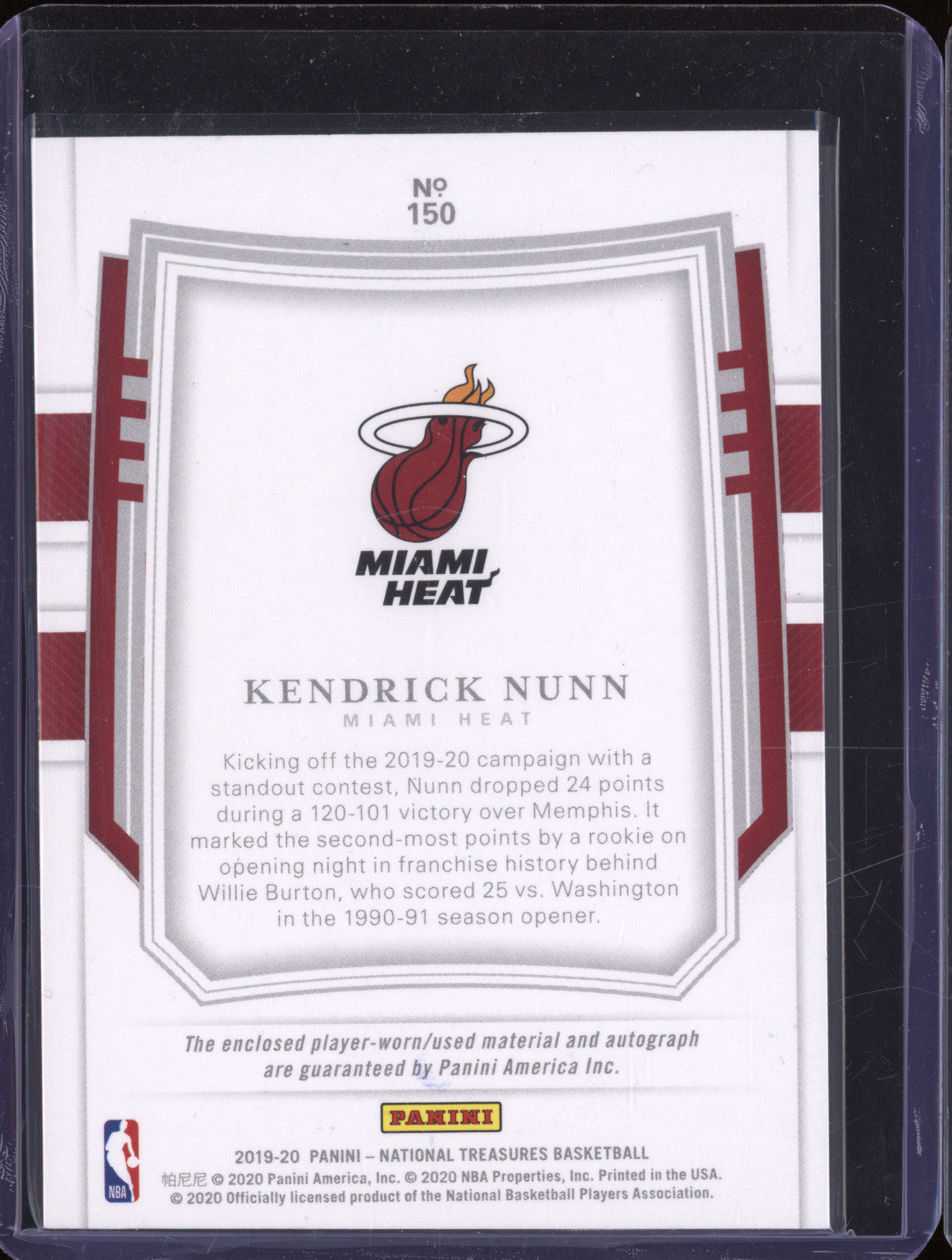 2019-20 Panini National Treasures 150 Kendrick Nunn RPA 12/99