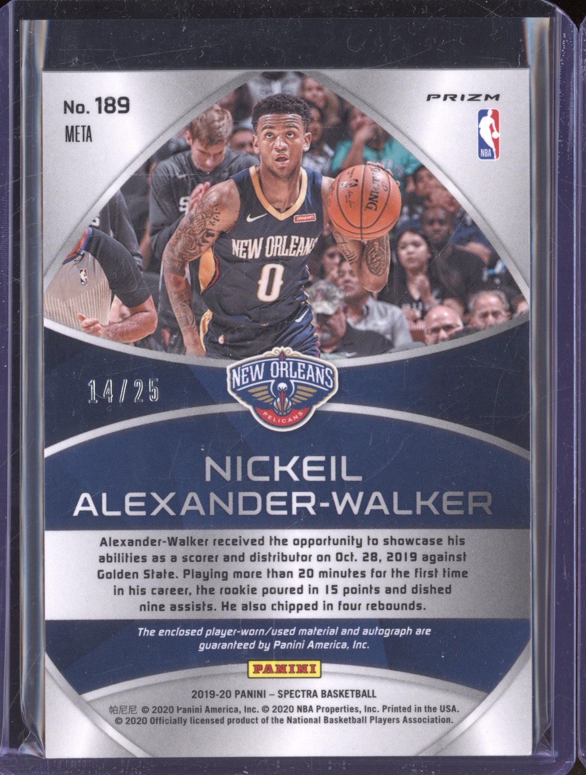 Nickeil Alexander-Walker 2019-20 Panini Spectra 189 Rookie Patch Auto Meta /25