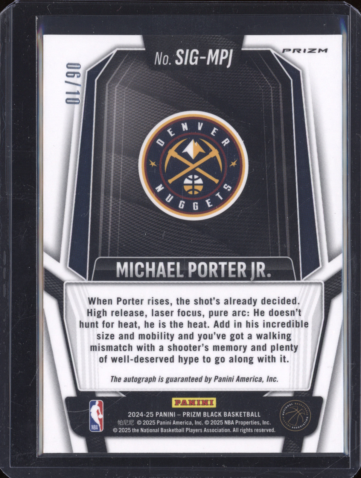 Michael Porter Jr. 2024-25 Panini Prizm Black SIG-MPJ Gold /10