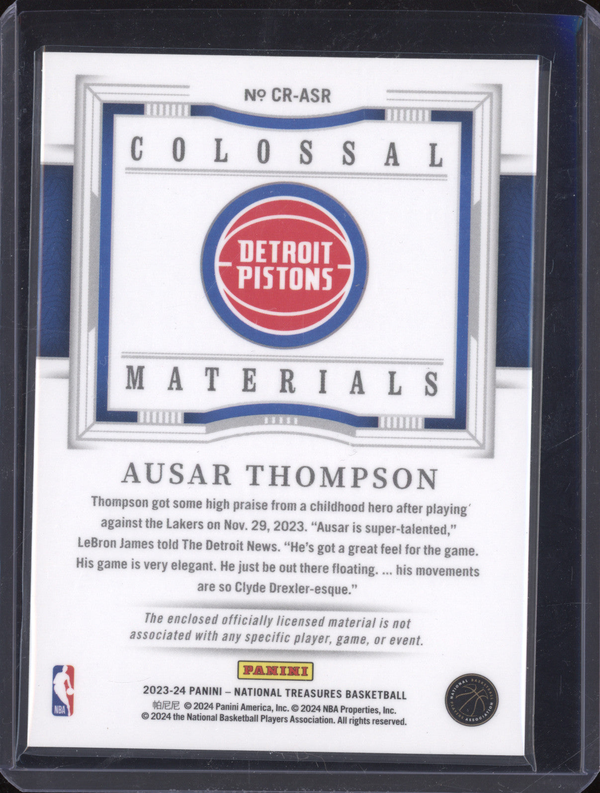 2023-24 Panini National Treasures CR-ASR Ausar Thompson Colossal 16/99 RC