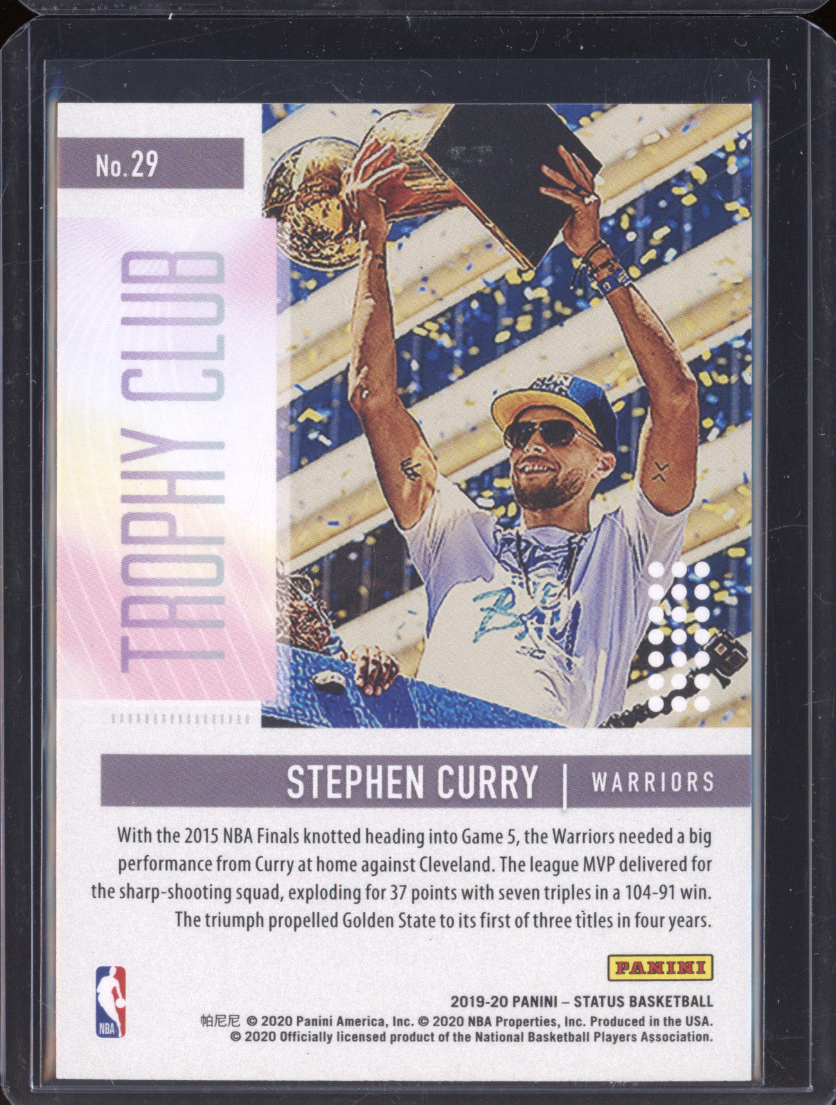 2019-20 Panini Status 29 Stephen Curry Trophy Club White Diamonds 066/125