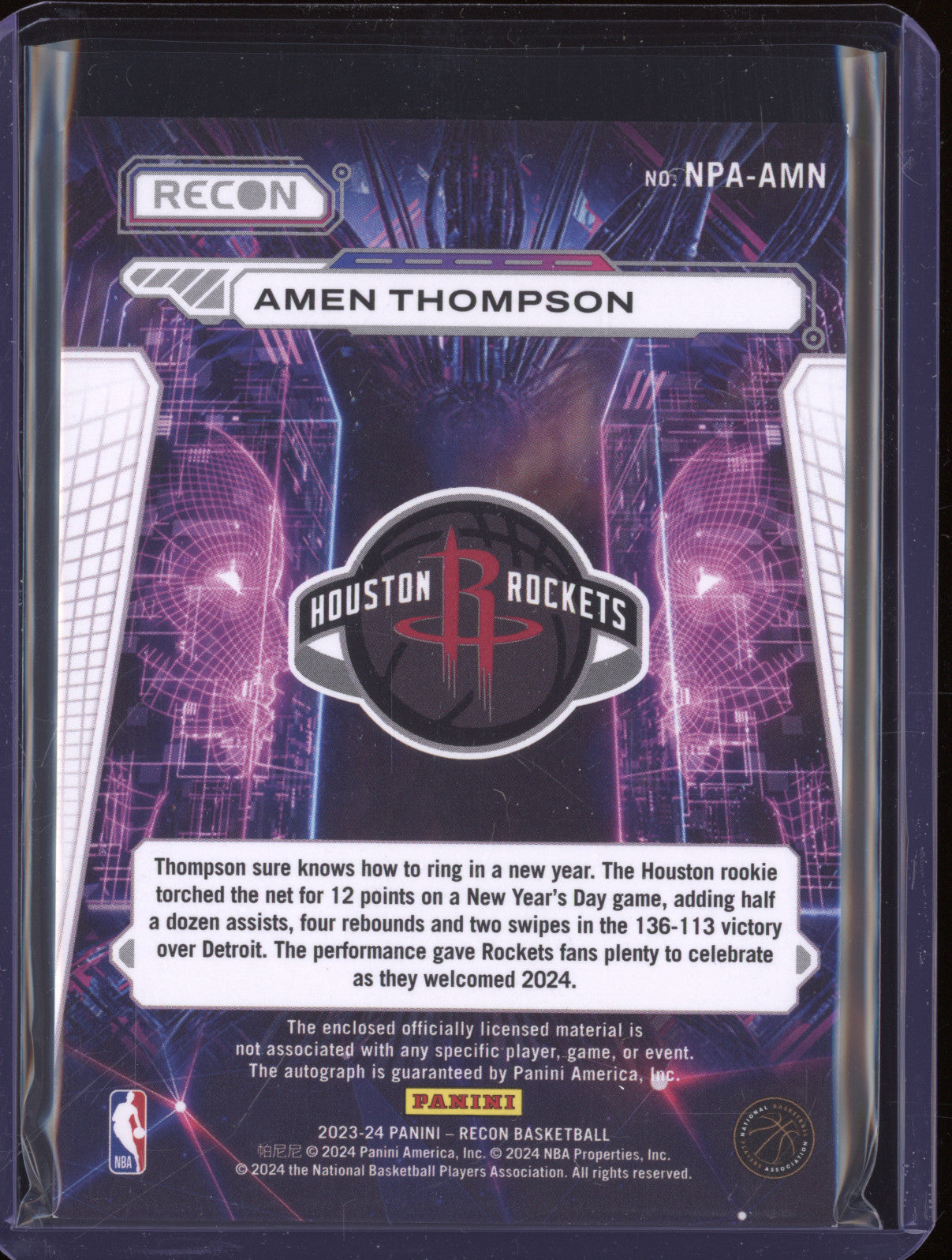 2023-24 Panini Recon NPA-AMN Amen Thompson RPA 42/49 RC