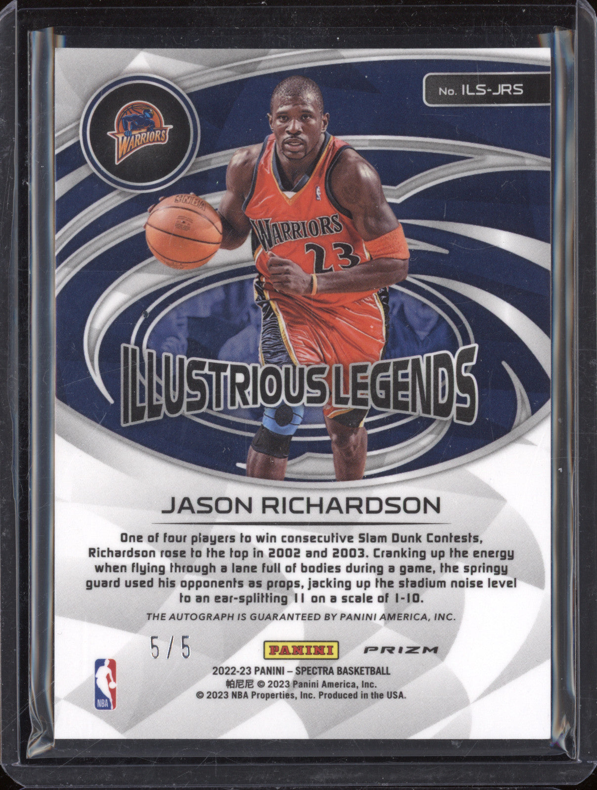 Jason Richardson  Panini Spectra ILS-JRS Illustrious Legends Auto Marble /5