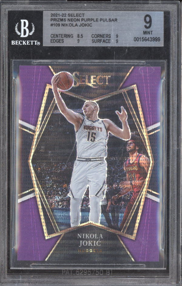 Nikola Jokic 2021-22 Panini Select 109 Neon Puple Pulsar 4/5 BGS 9