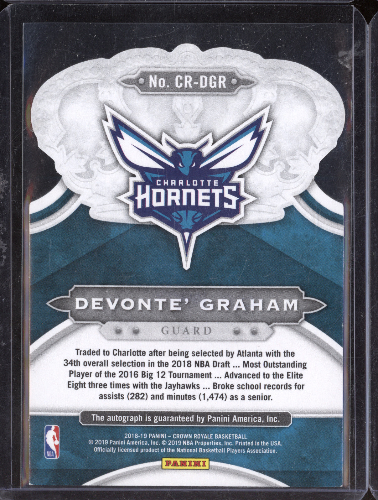 Devonte' Graham 2018-19 Panini Crown Royale CR-DGR Auto Purple RC 14/25