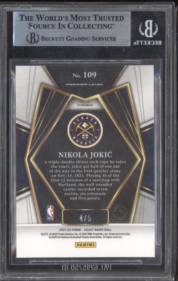 Nikola Jokic 2021-22 Panini Select 109 Neon Puple Pulsar 4/5 BGS 9