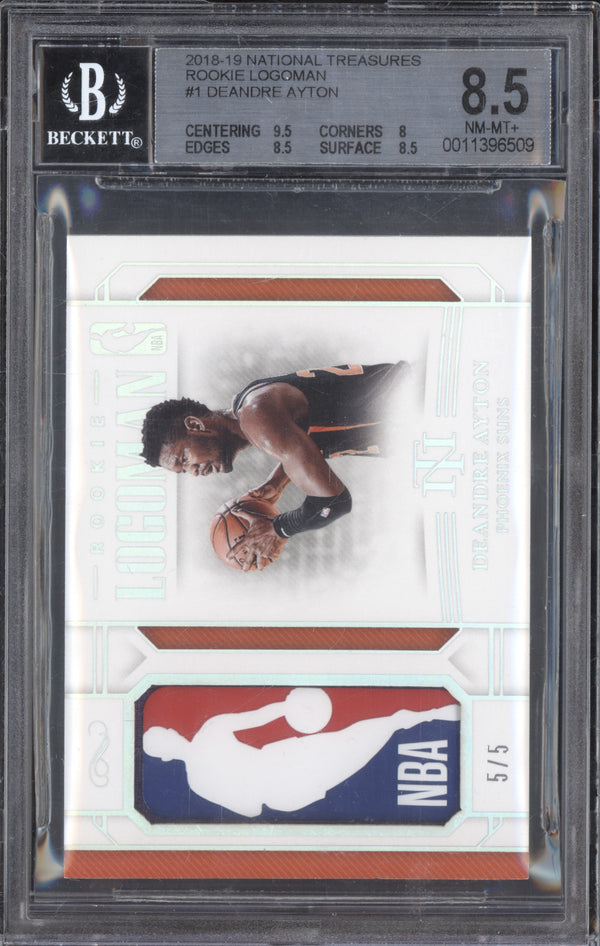 Deandre Ayton 2018-19 Panini National Treasures 1 Rookie Logoman RC 5/5 BGS 8.5