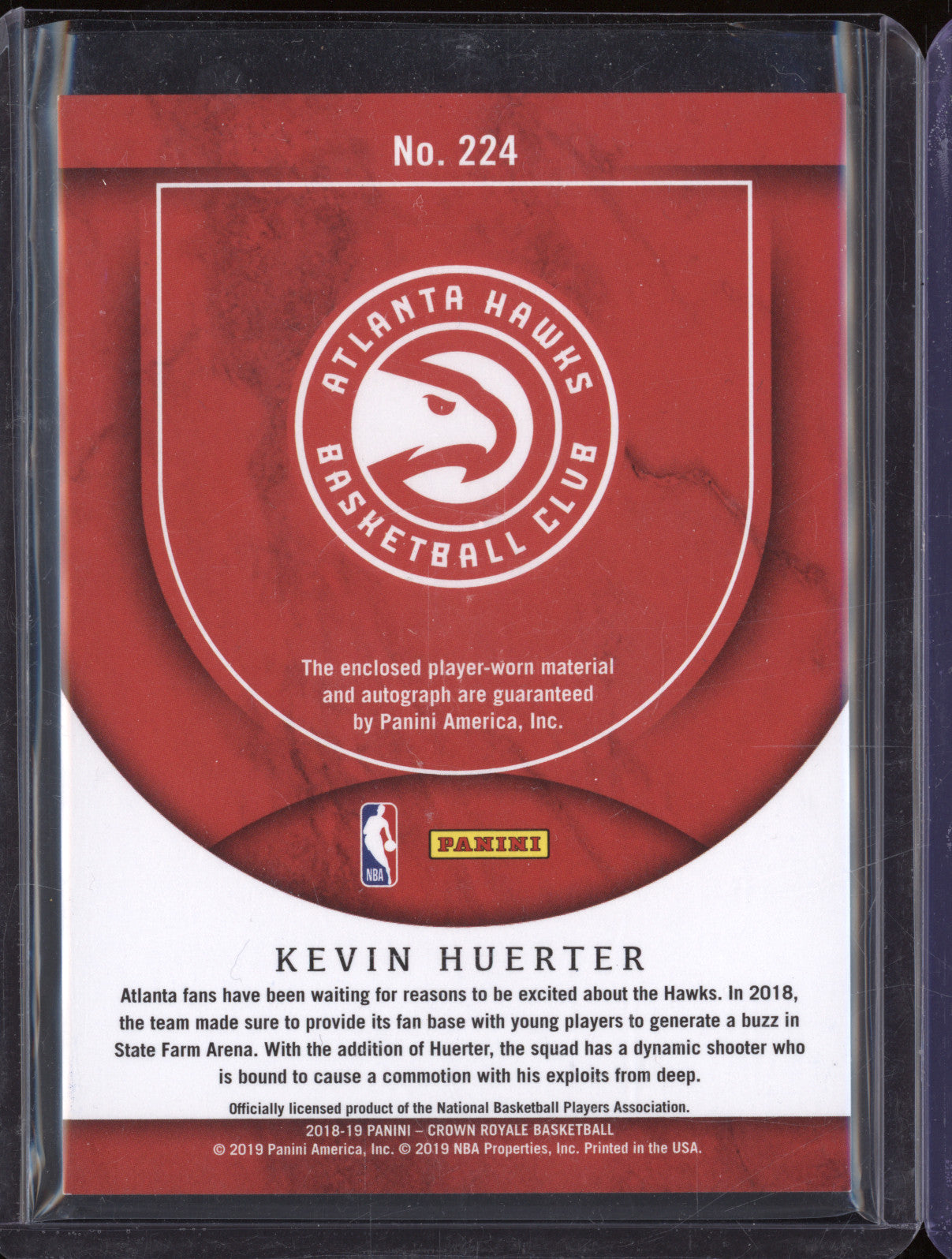 Kevin Huerter 2018-19 Panini Crown Royale 224 Rookie Silhouettes Prime RC 15/25