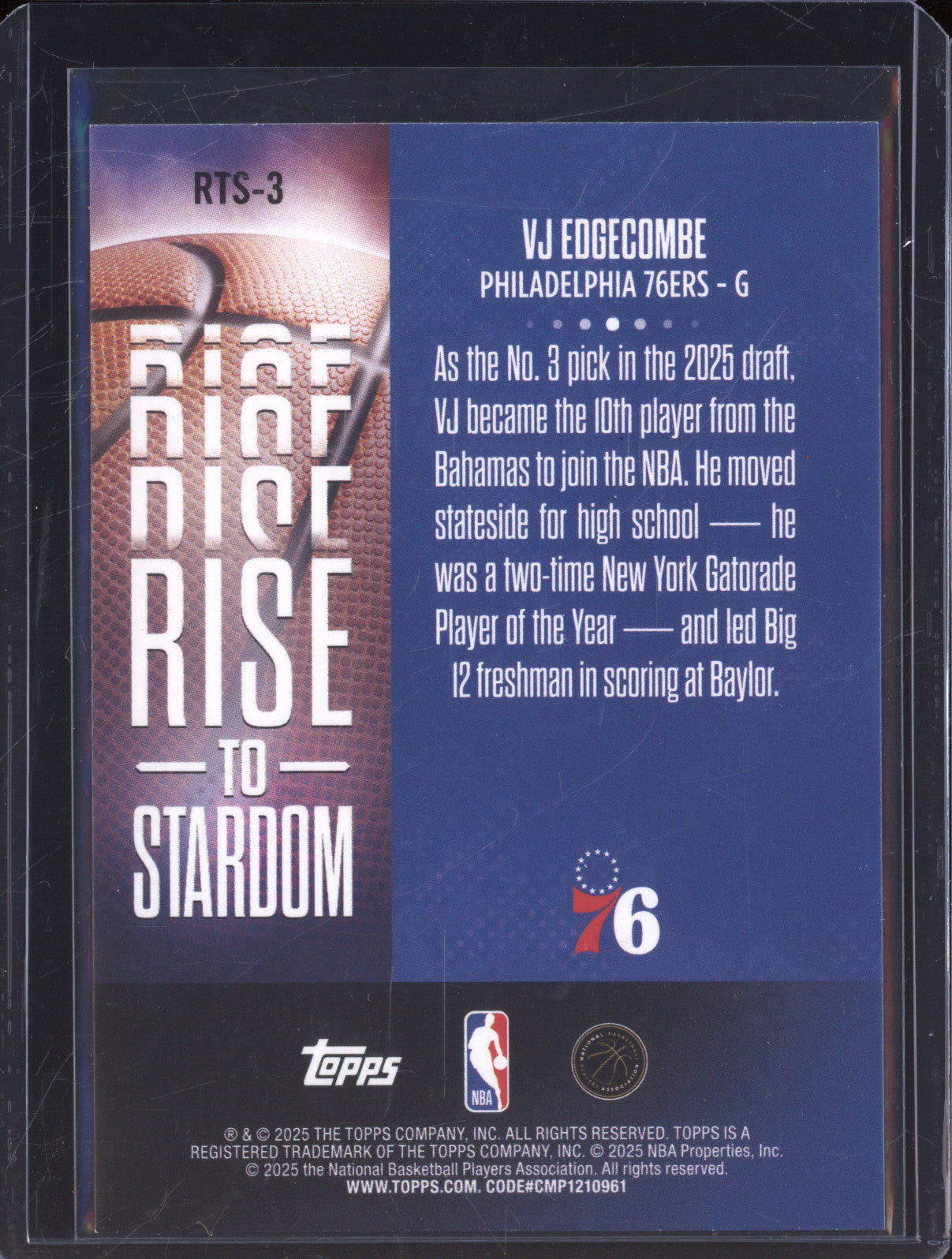 2025 NBA Basketball Topps RTS-3 VJ Edgecombe Rise to Stardom Rookie RC