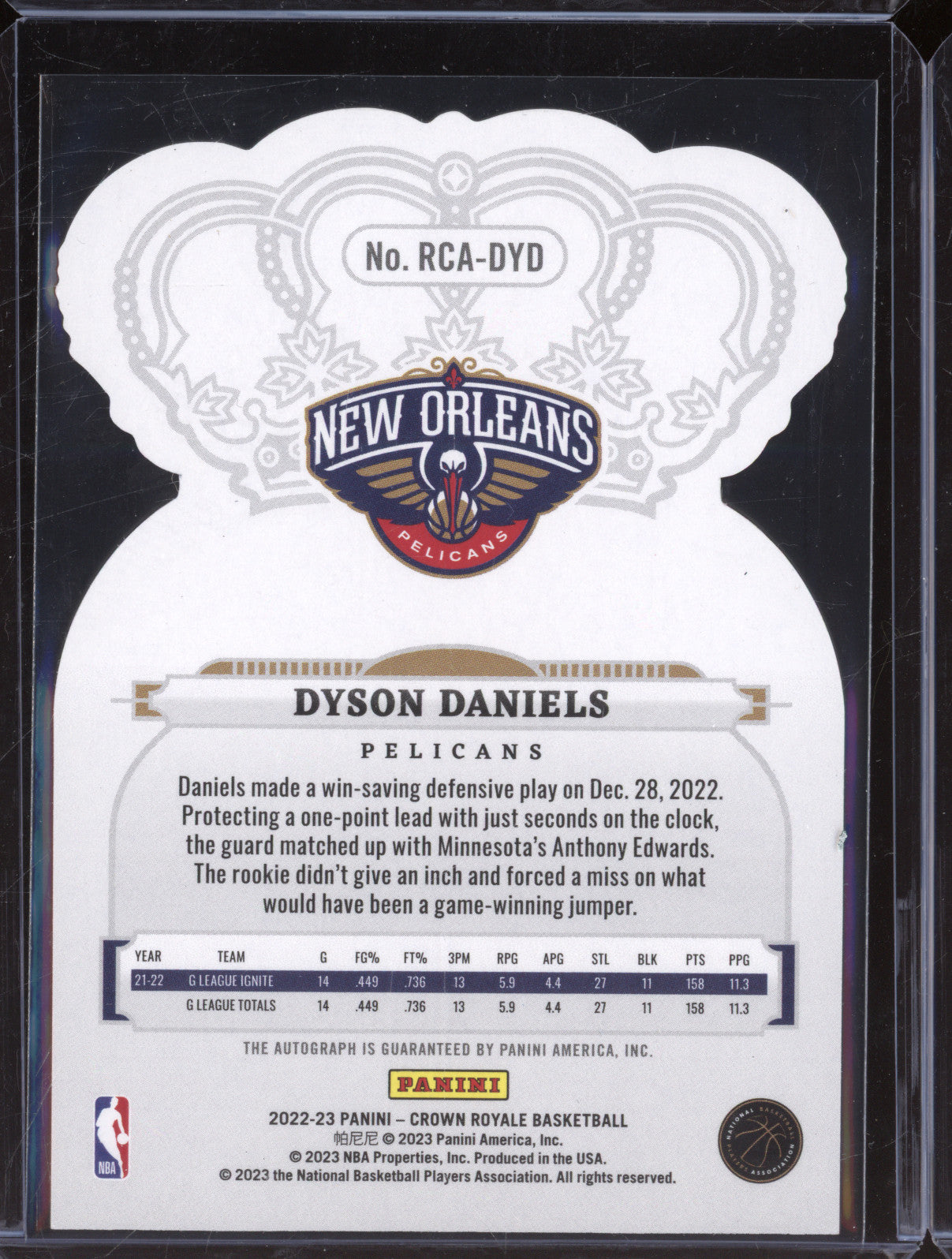 Dyson Daniels 2022 Panini Crown Royale RCA-DYD Rookie Crown Autographs Blue /75