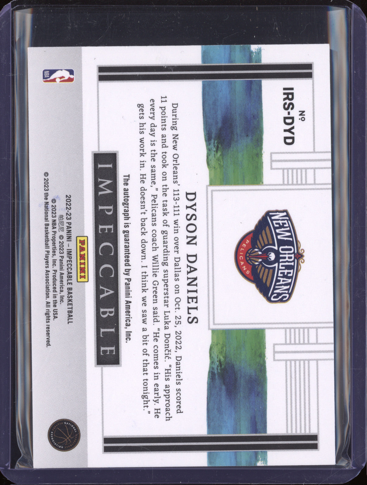 2022-23 Panini Impeccable IRS-DYD Dyson Daniels Rookie Signatures Auto 77/99