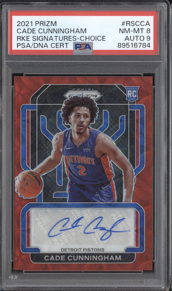 Cade Cunningham 2021-22 Panini Prizm RS-CCA Rookie Signatures Choice Red RC PSA 8/9