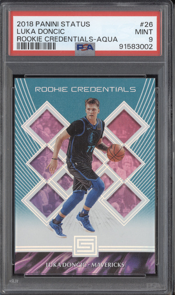 Luka Doncic 2018-19 Panini Status 26 Rookie Credentials Aqua RC PSA 9