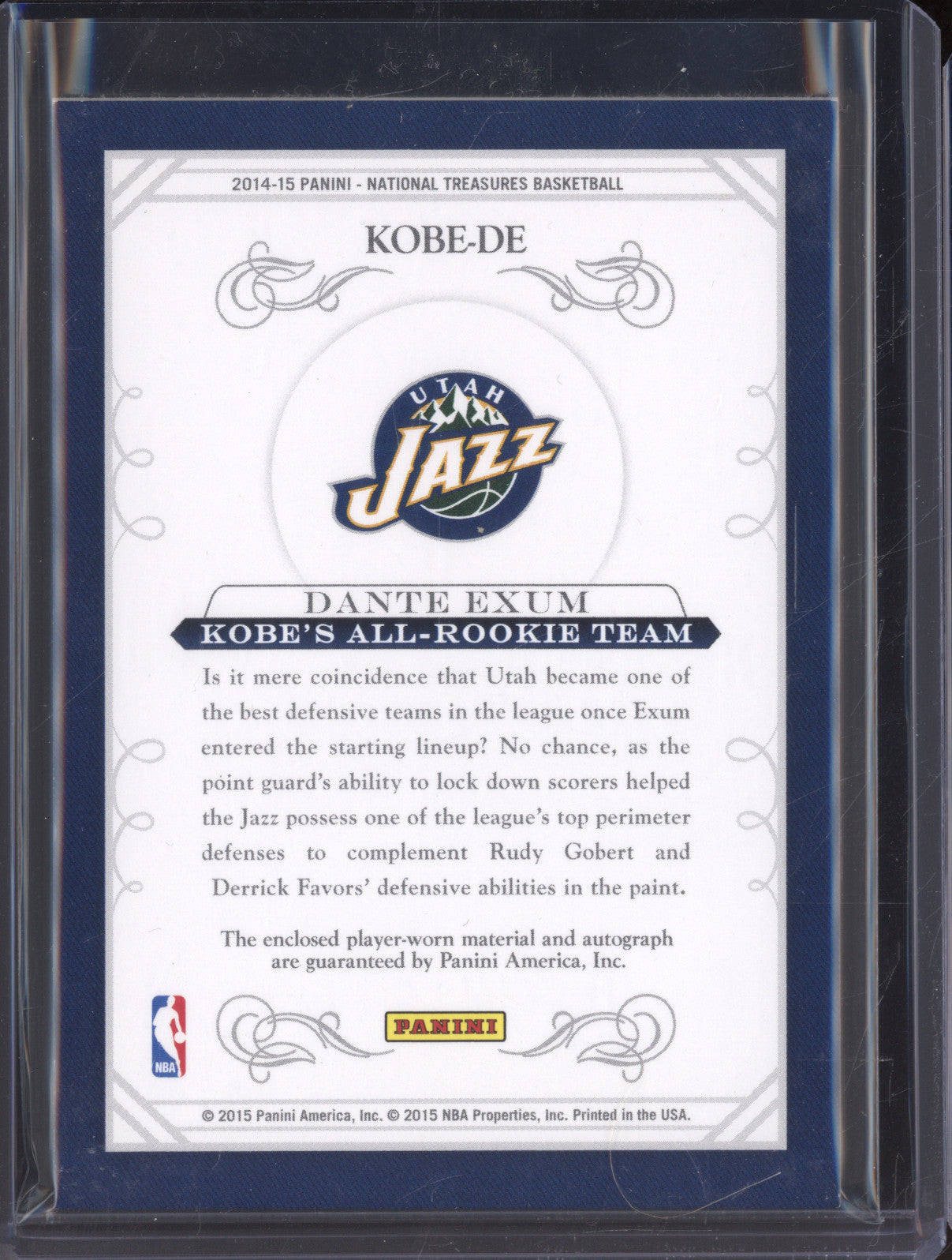 Dante Exum 2014-15 Panini National Treasures Kobe-De All-Rookie Team Auto /25