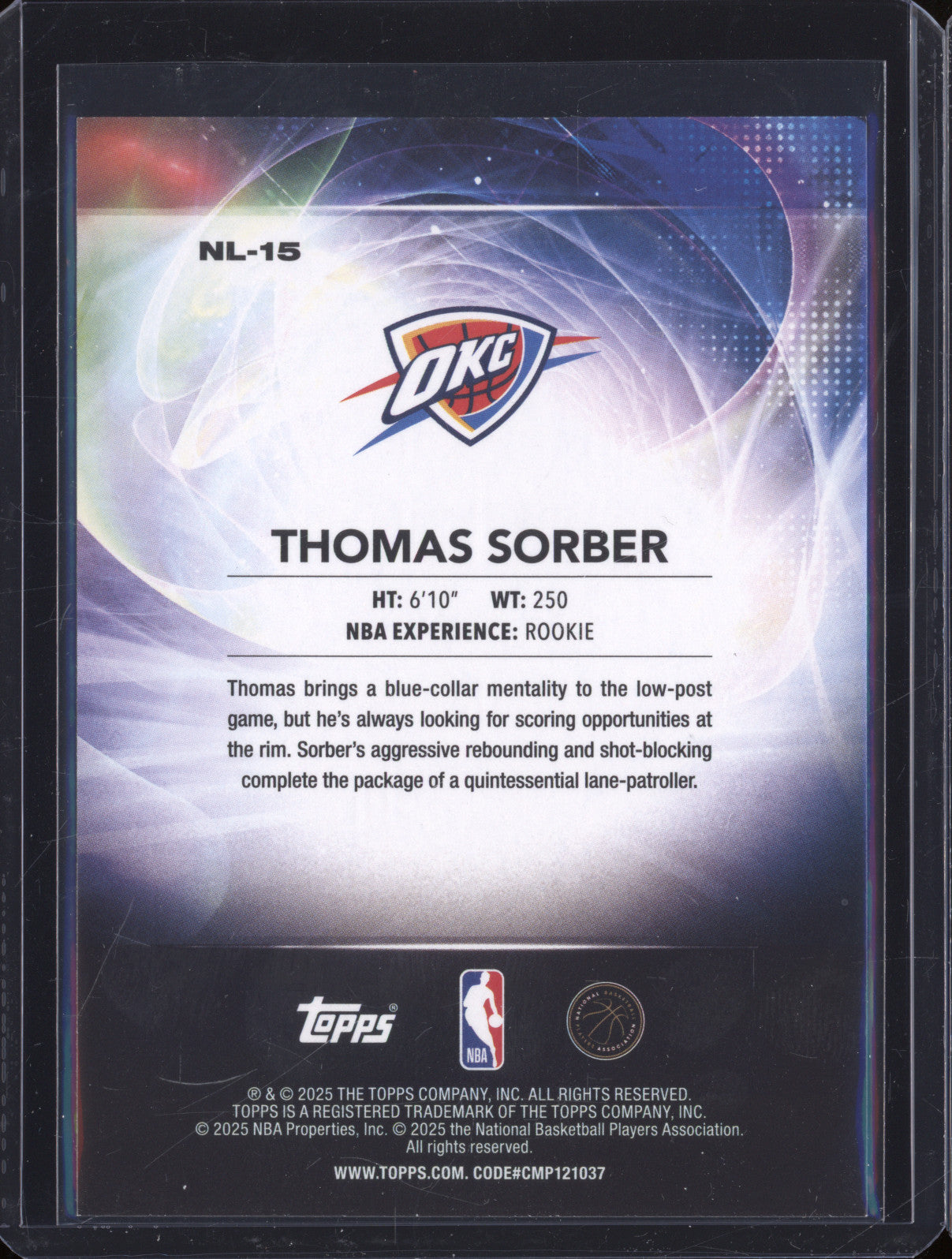 2025 NBA Basketball Topps NL-15 Thomas Sorber No Limit Rookie RC