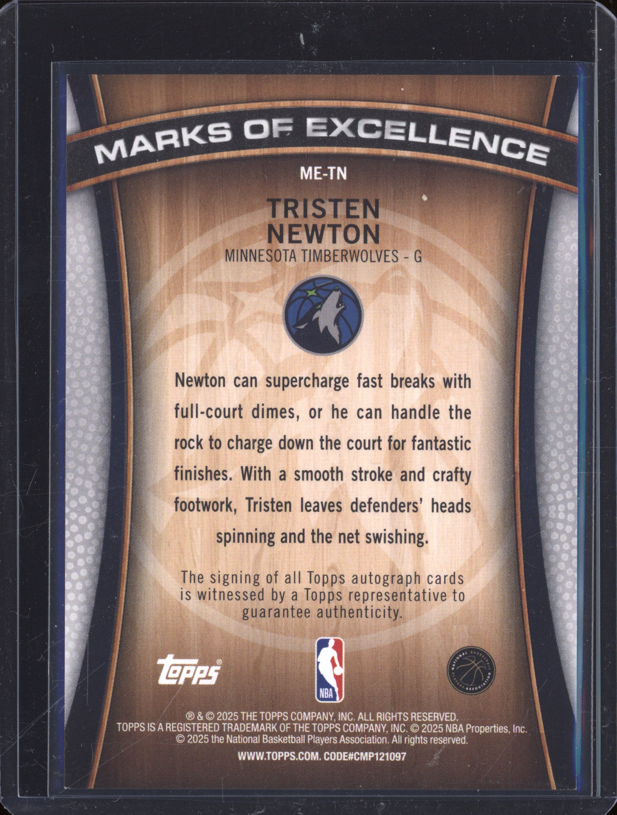 2025 NBA Topps Tristen Newton ME-TN Marks Of Excellence Green Rainbow Auto /99