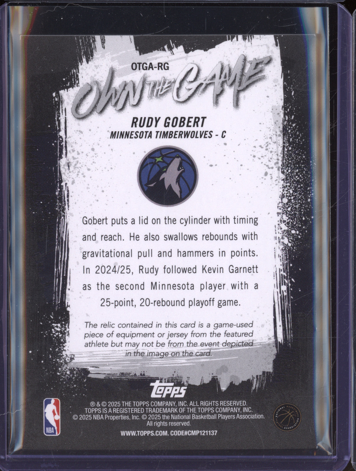 2025 NBA Basketball Topps Rudy Gobert OTGA-RG Own The Game Memorabilia