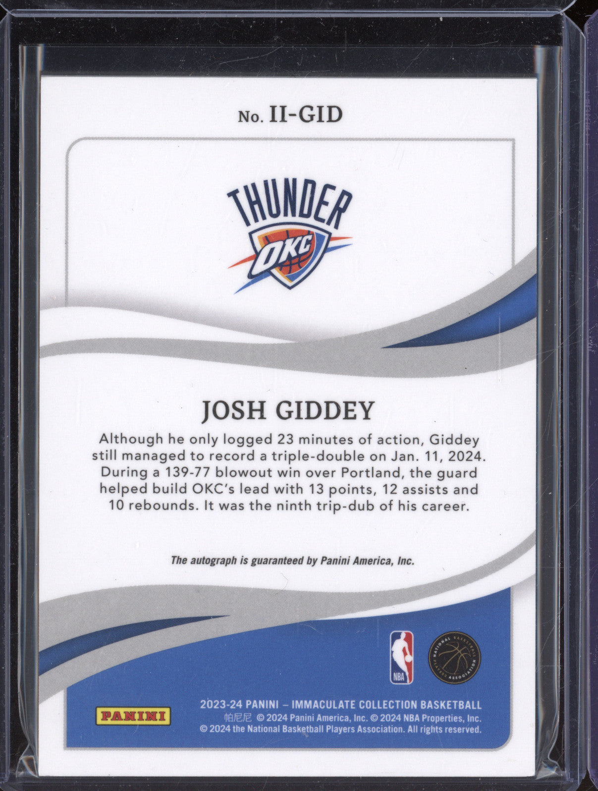 2023-24 Panini Immaculate II-GID Josh Giddey Immaculate Ink 72/99