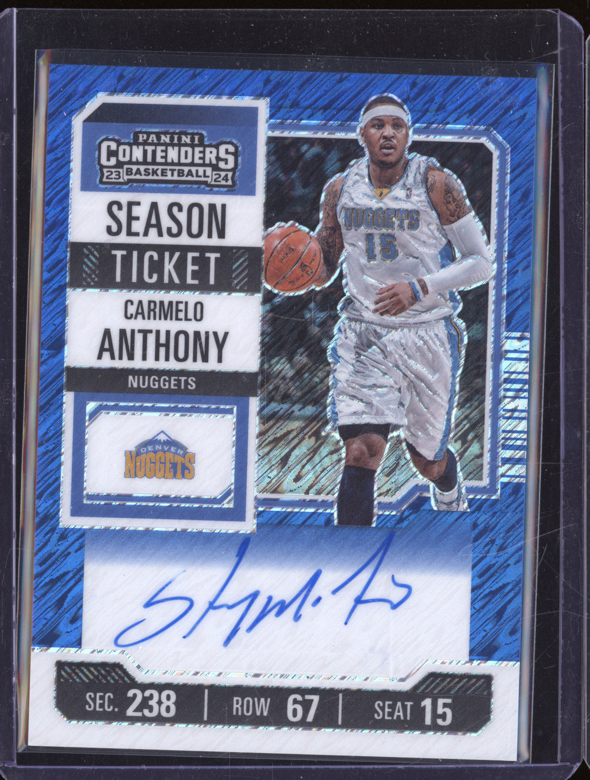 2023-24 Panini Contenders Carmelo Anthony Season Ticket Blue Shimmer Auto 06/21