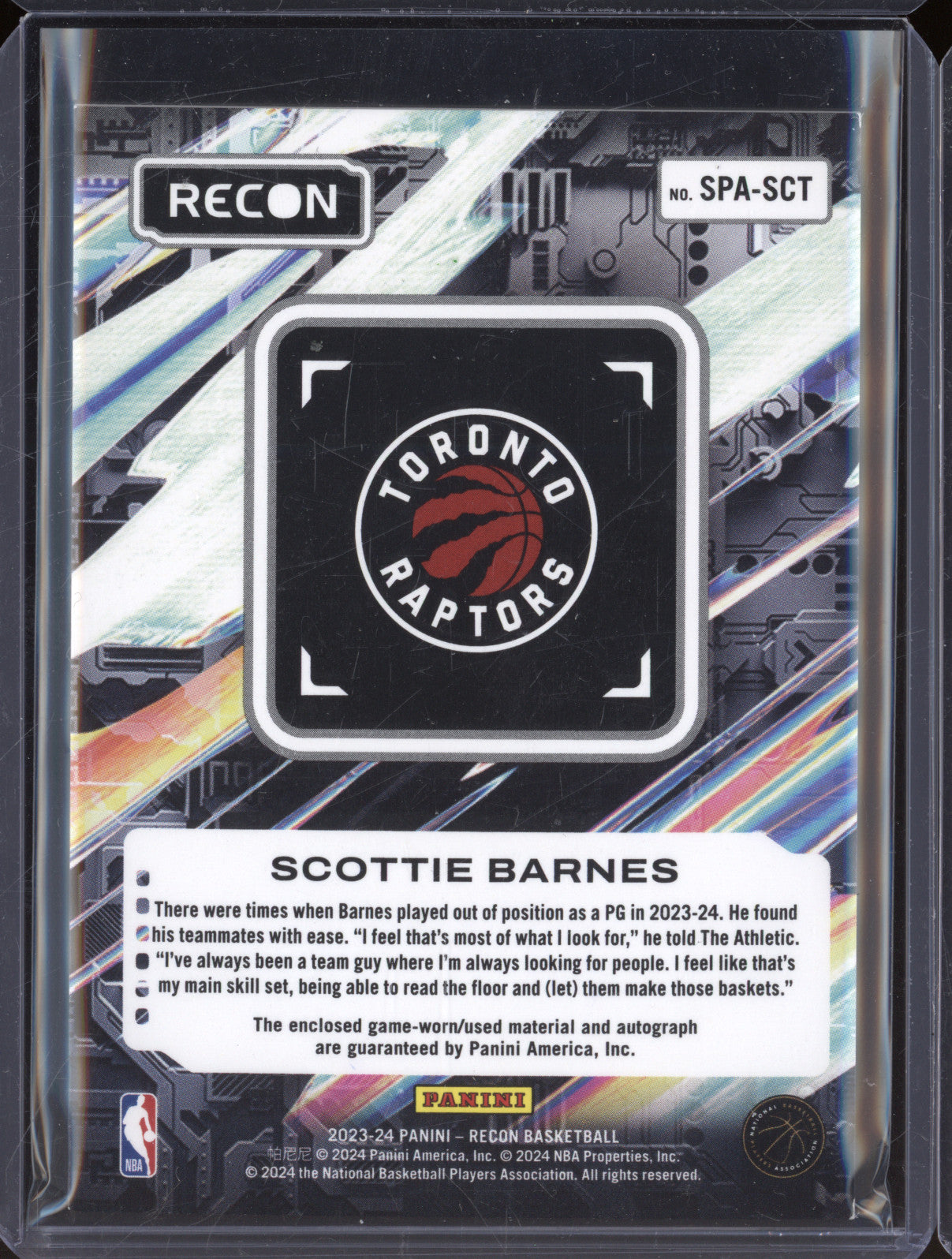 2023-24 Panini Recon SPA-SCT Scottie Barnes Seasoned Pro Auto Green 2/5