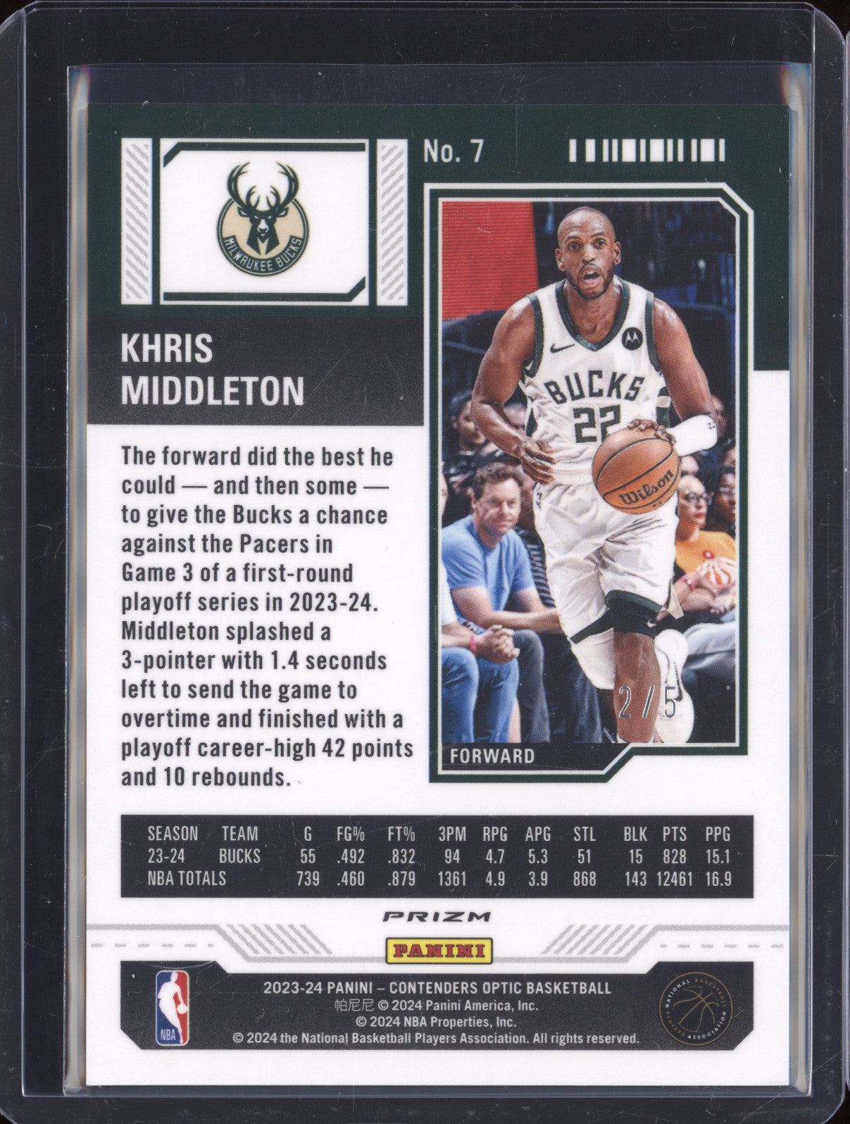 Khris Middleton 2023 Panini Contenders Optic 7 International Jade Cracked Ice /5