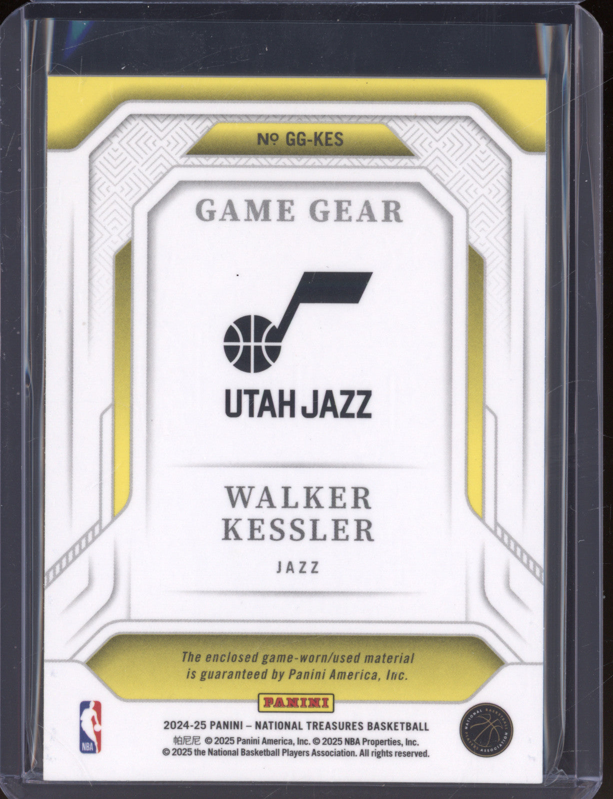 Walker Kessler 2024-25 Panini National Treasures GG-KES Game Gear /99