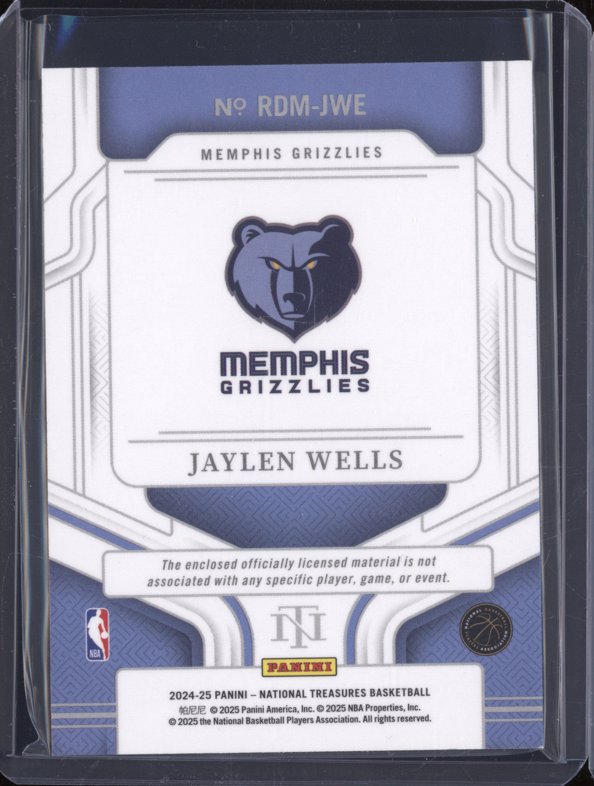 Jaylen Wells 2024-25 Panini National Treasures Rookie Dual Materials RC /99