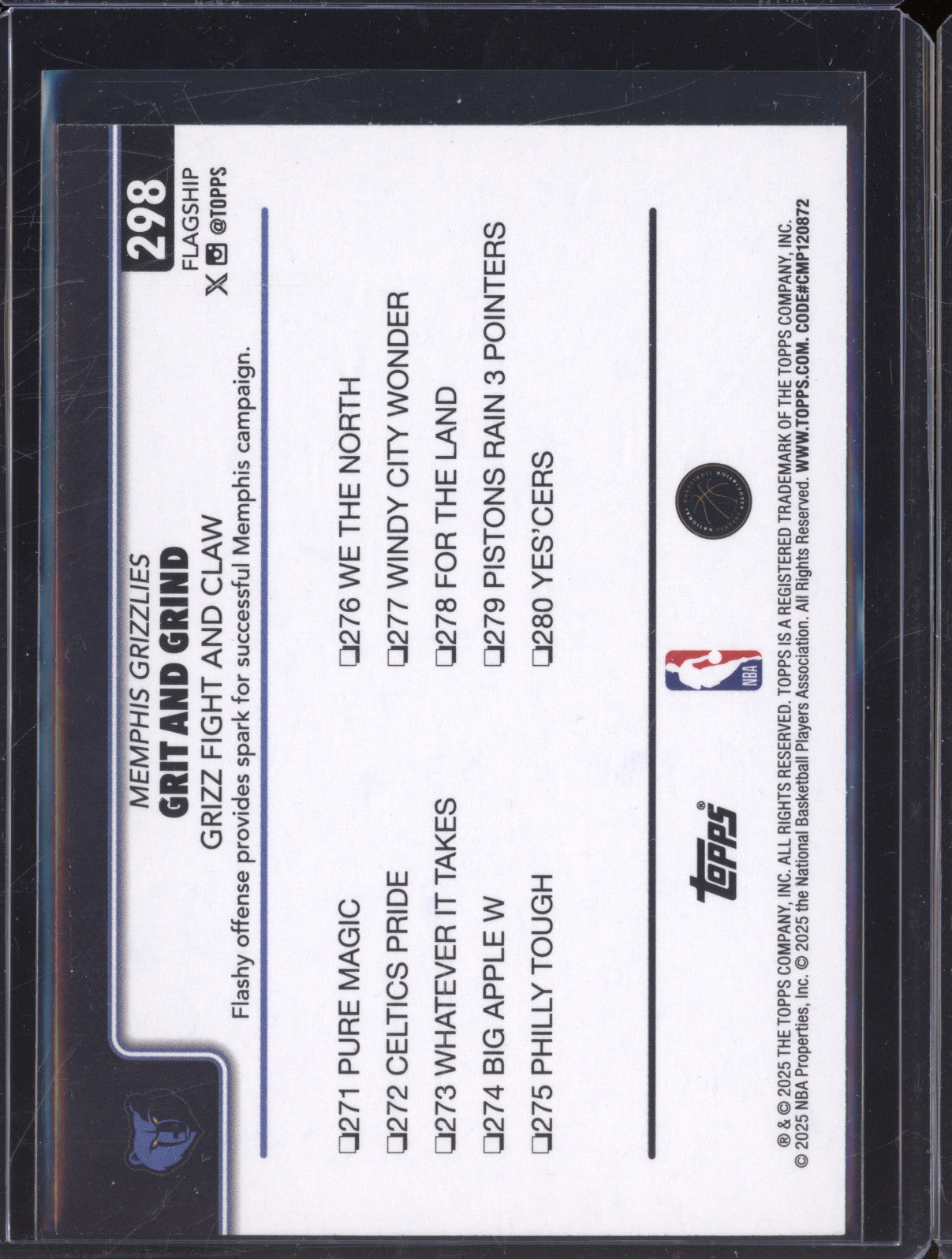 2025 NBA Basketball Topps 298 Grizz Fight and Claw Gold 1150/2025