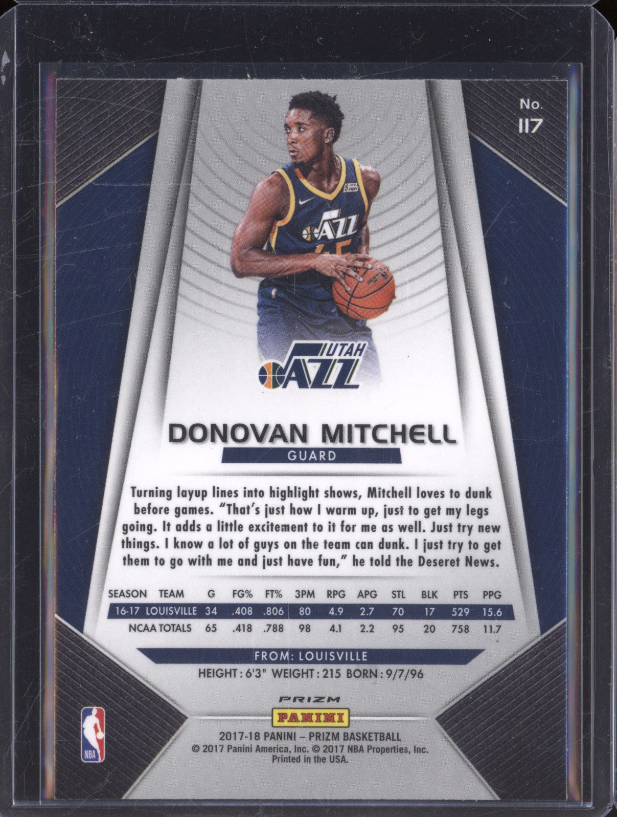 2017-18 Panini Prizm 117 Donovan Mitchell Silver Prizm RC