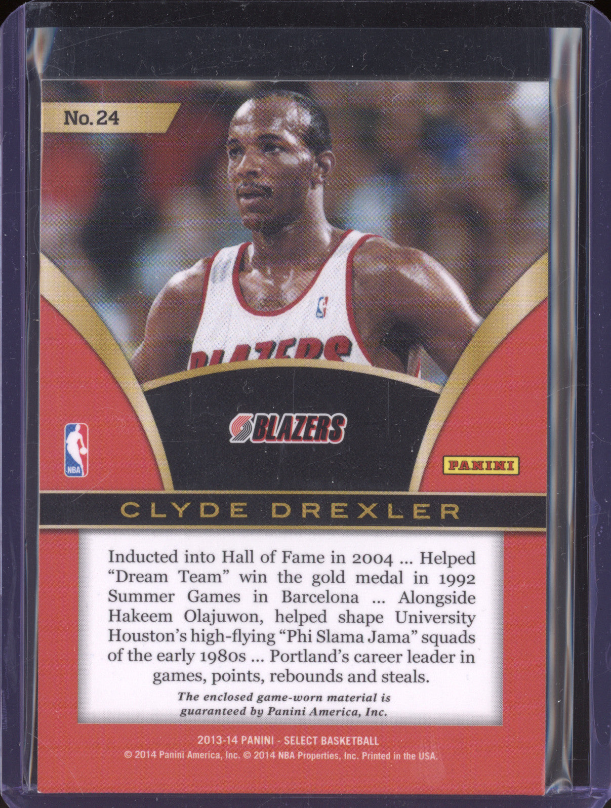 2013-14 Panini Select 24 Clyde Drexler Select Swatches