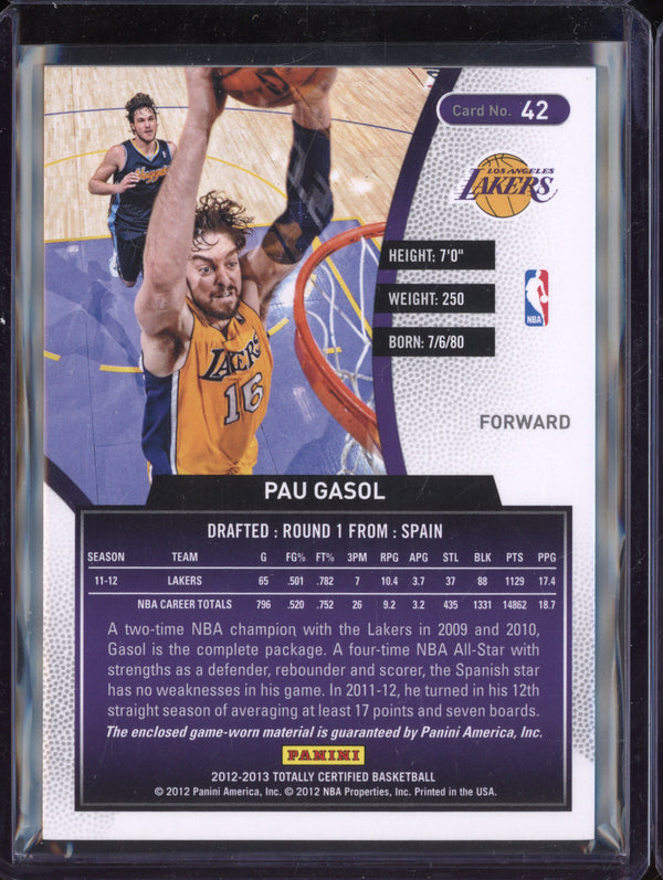 Pau Gasol 2012-13 Panini Totally Certified 42 Totally Red Memorabilia