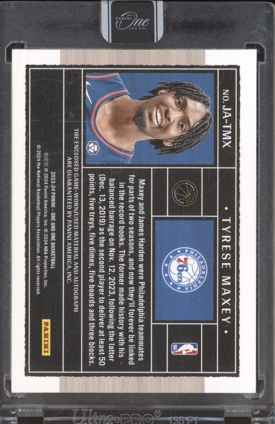 2023-24 Panini One and One JA-TMX Tyrese Maxey Jersey Autographs 49/49