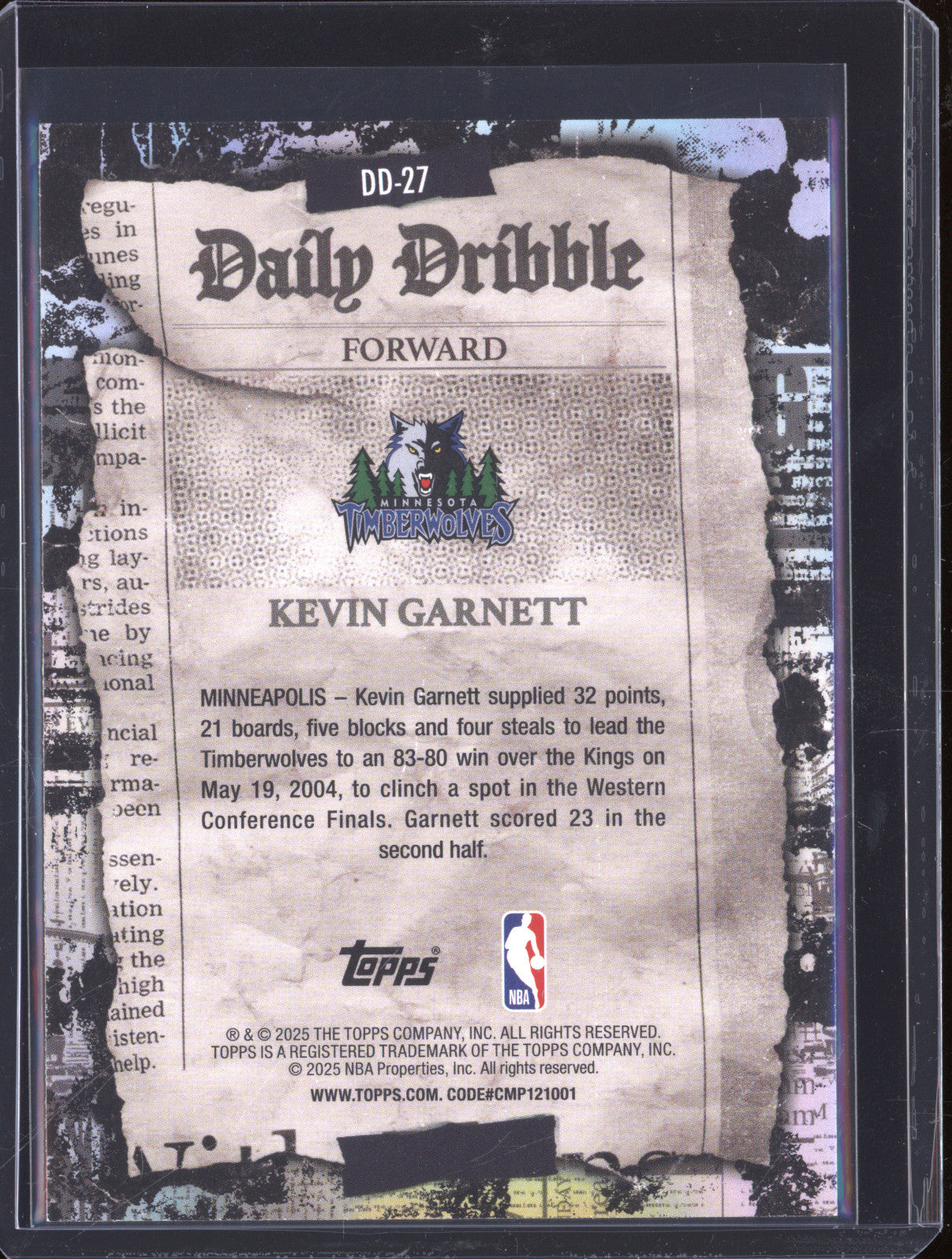 2025 NBA Basketball Topps Kevin Garnett DD-27 Daily Dribble