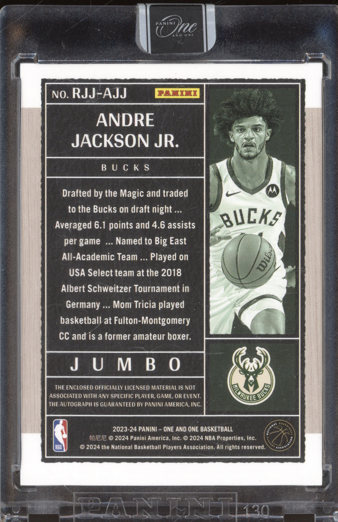 2023-24 Panini One and One RJJ-AJJ Andre Jackson Jr. Rookie Jersey Auto 05/25