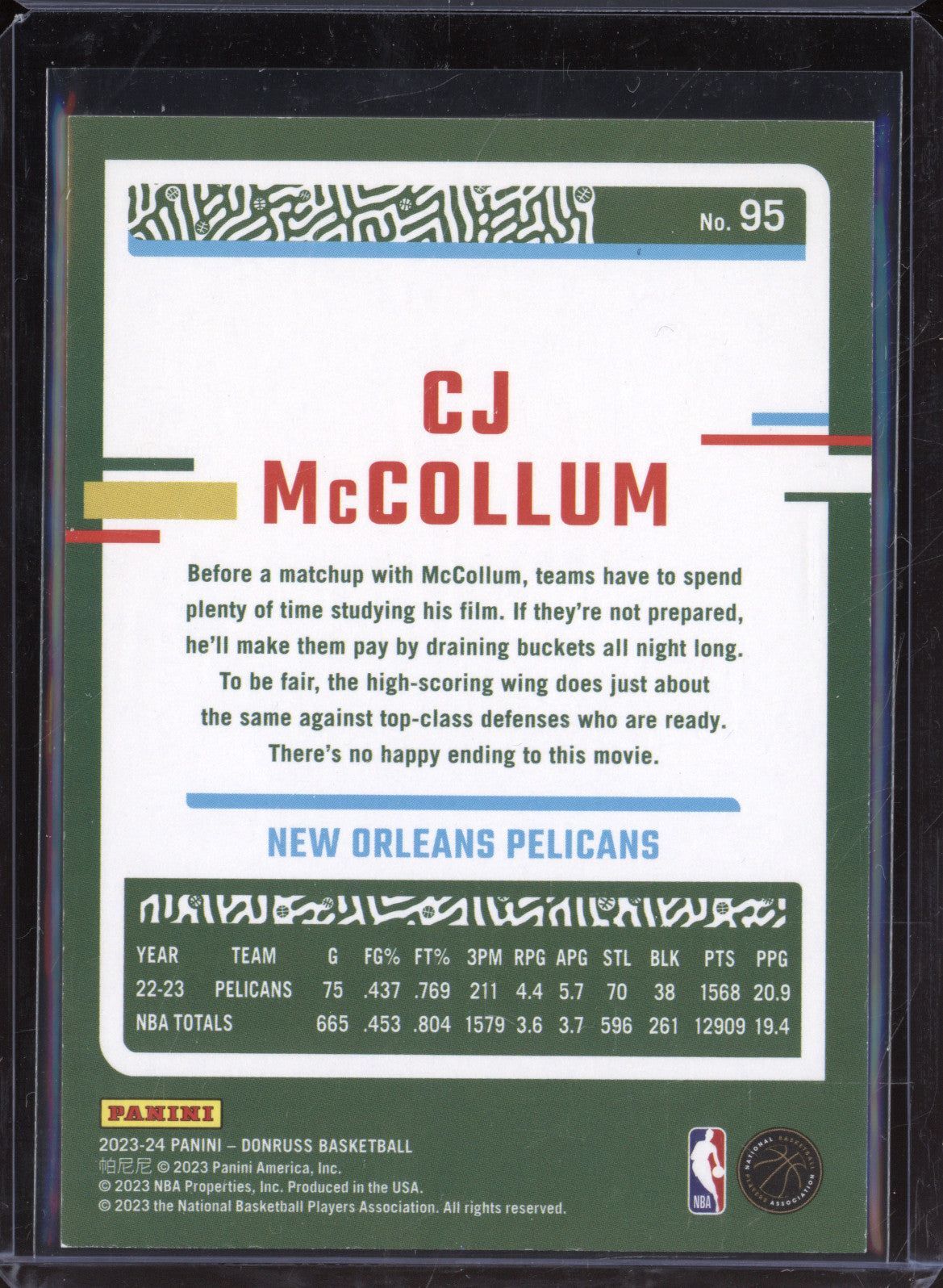 CJ McCollum 2023-24 Donruss 95 Choice Gold /10