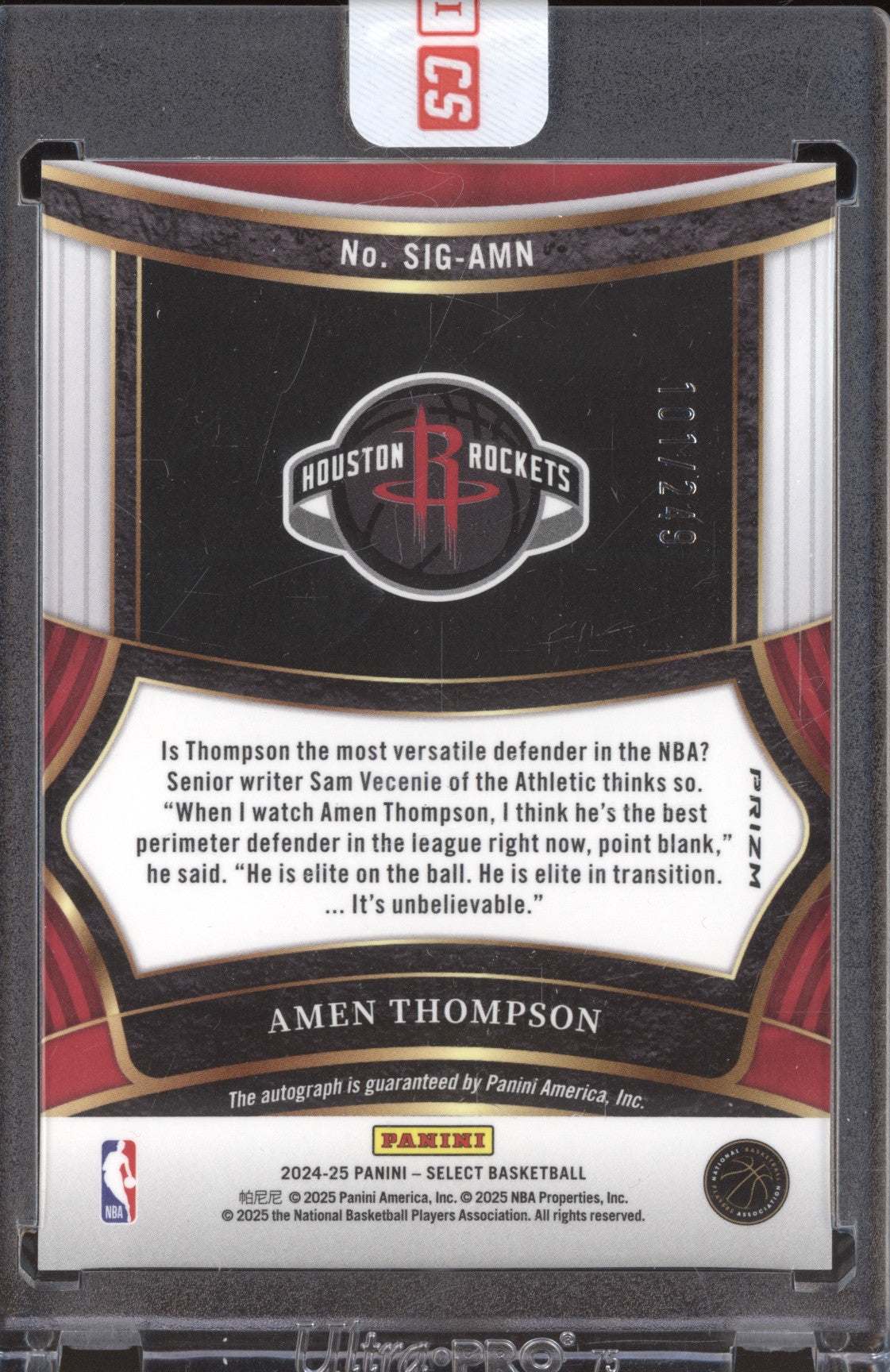 2024-25 Panini Select SIG-AMN Amen Thompson Silver Prizm Auto 101/249