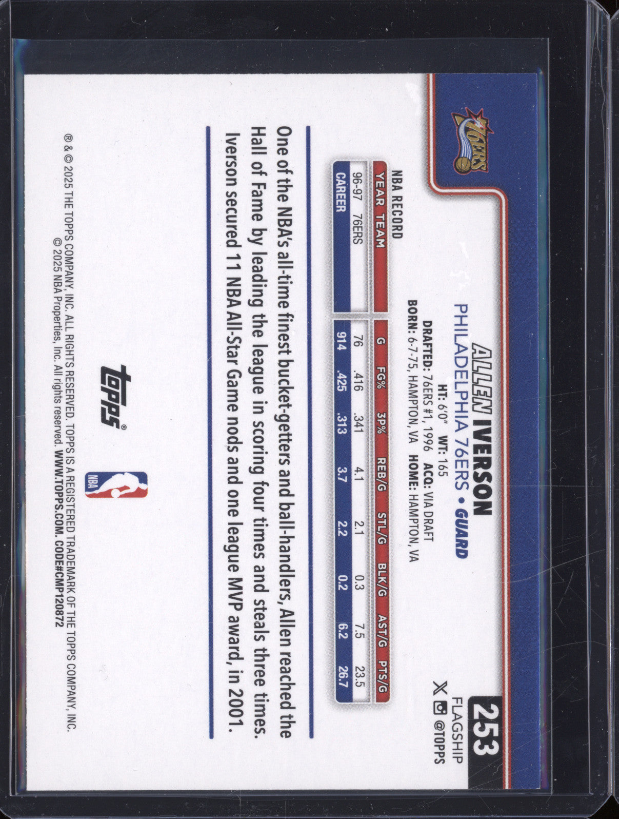 2025 NBA Basketball Topps Allen Iverson 253 Rainbow Foilboard