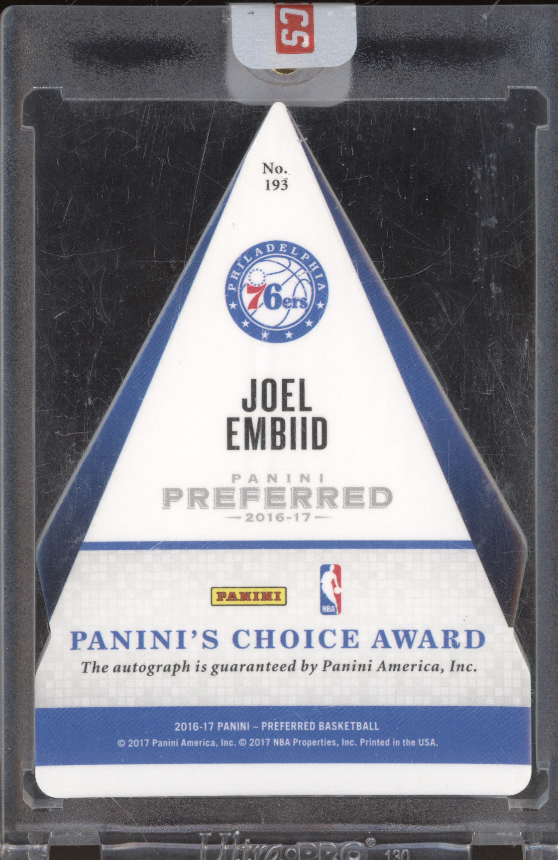 2016-17 Panini Preferred 193 Joel Embiid Choice Award Auto 01/25