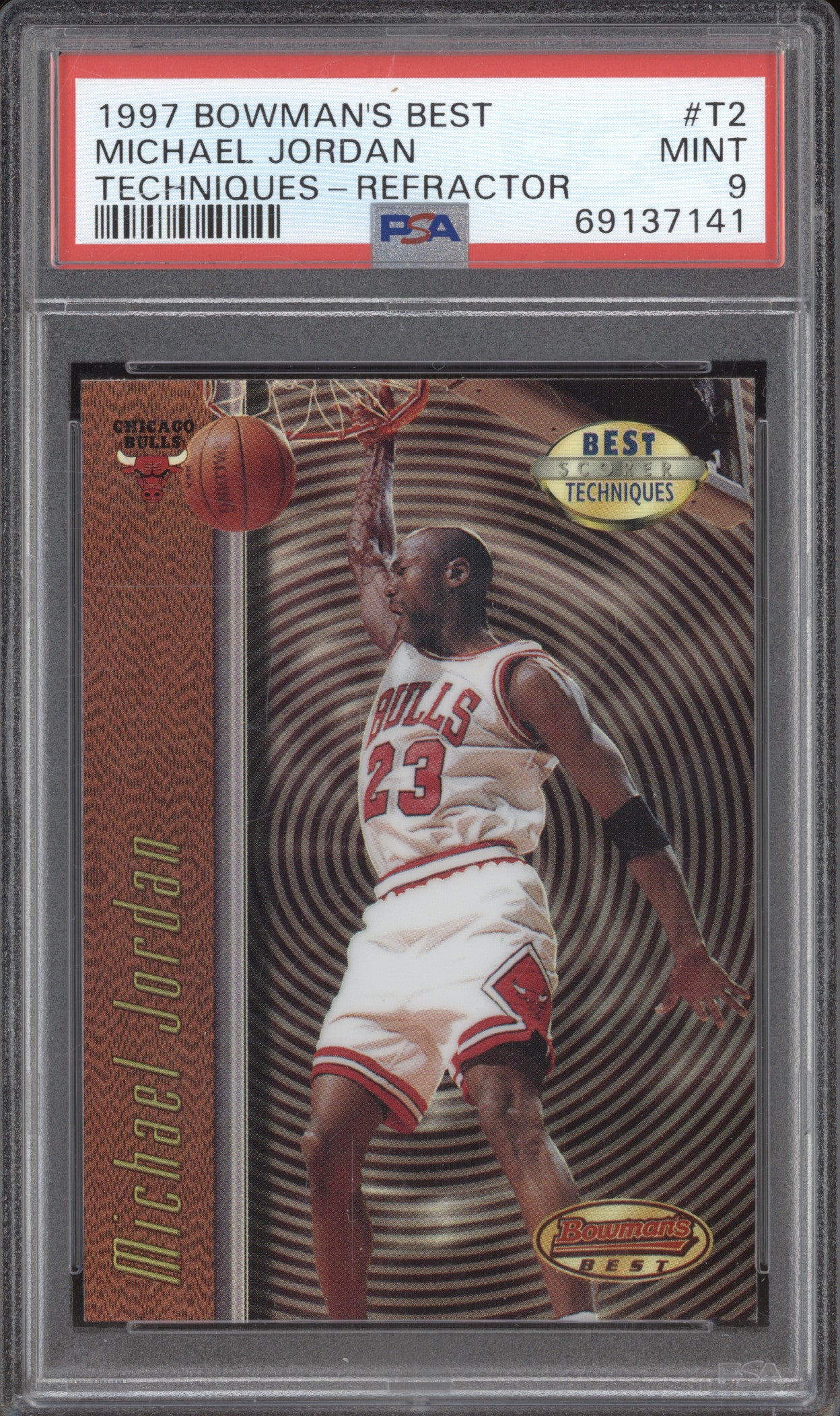 1997 Bowman's Best T2 Michael Jordan Techniques Refractor PSA 9