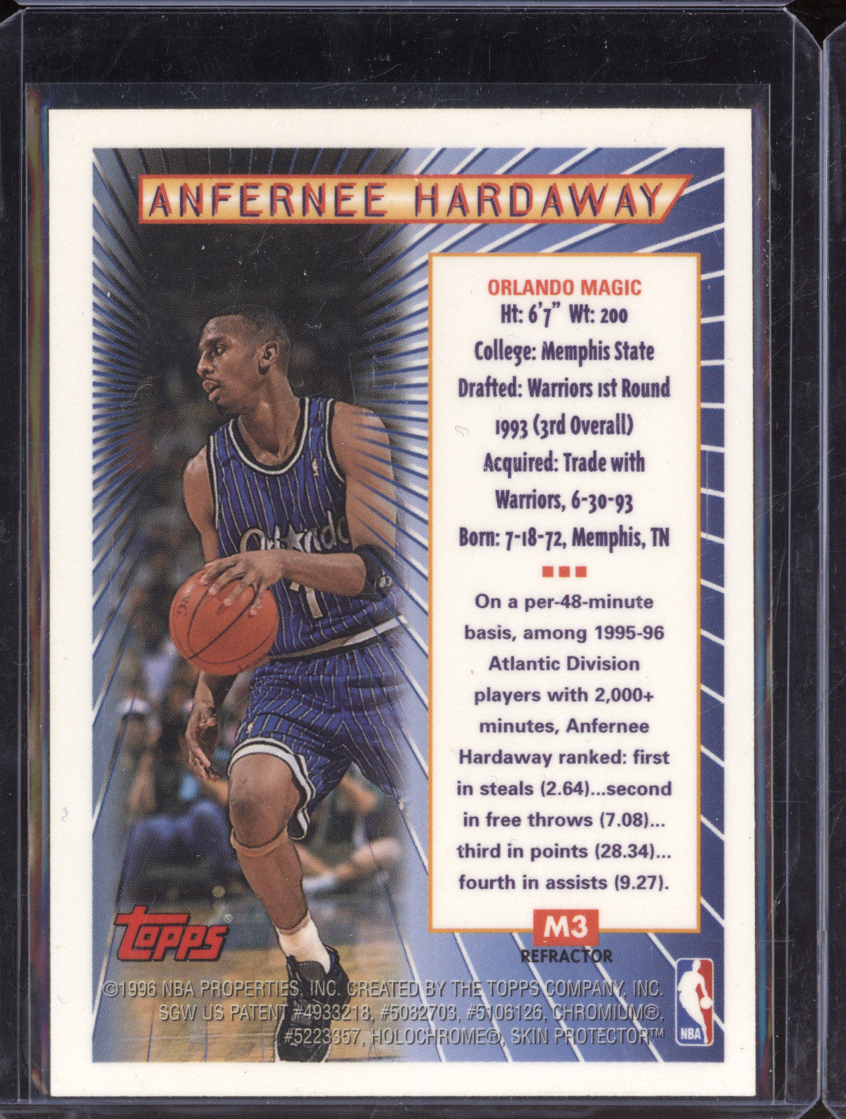 Anfernee Hardaway 1996 Topps Mystery Finest M3 Borderless Refractor