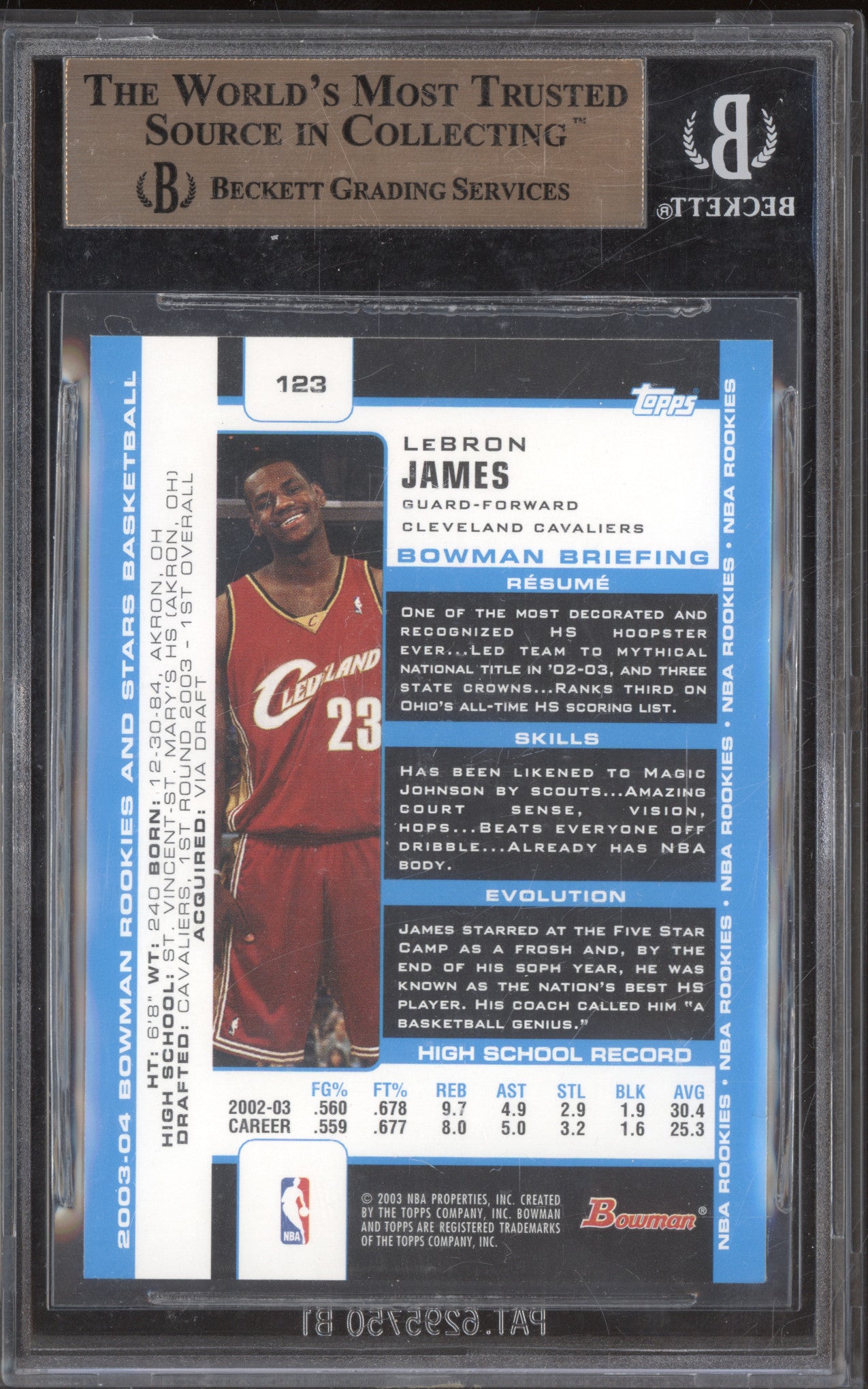 2003-04 Bowman 123 LeBron James Rookie RC BGS 9.5
