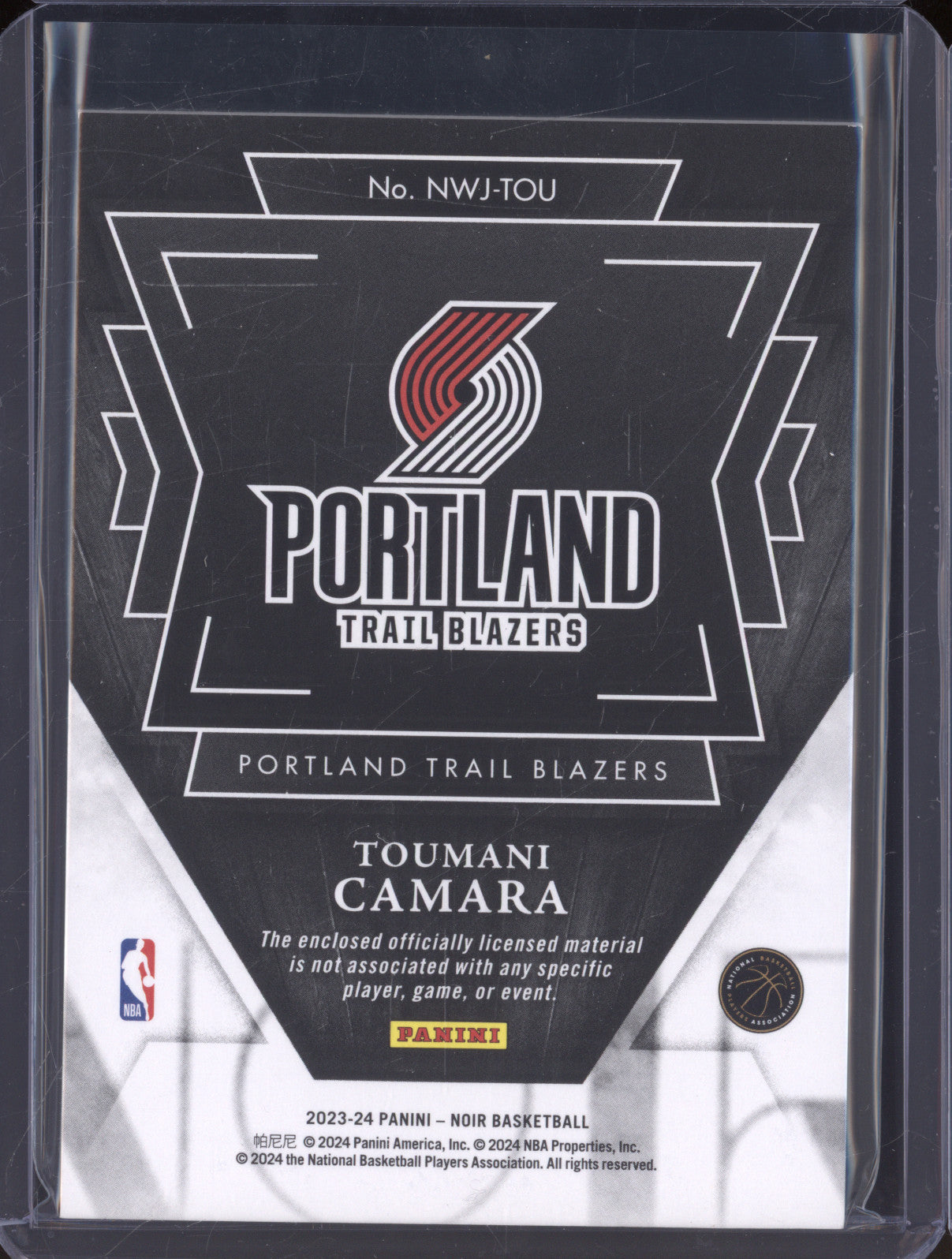 Toumani Camara 2023-24 Panini Noir New Wave Jerseys RC /99