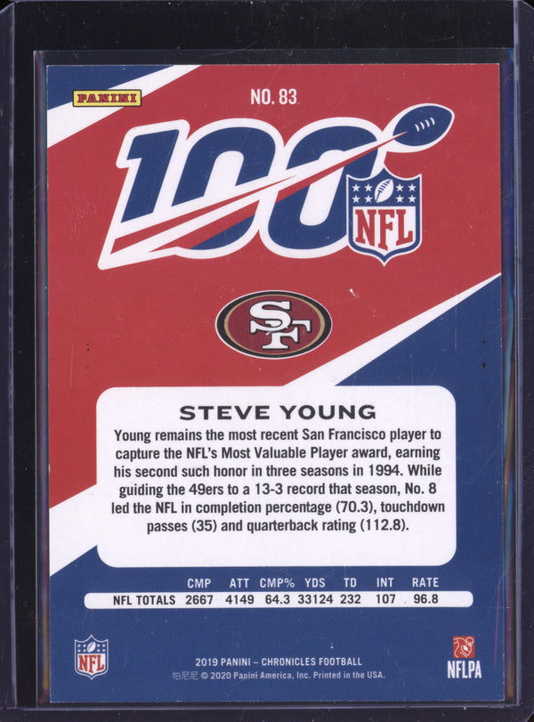 Steve Young 2019 Panini Chronicles 83 NFL 100 Platinum 1/1