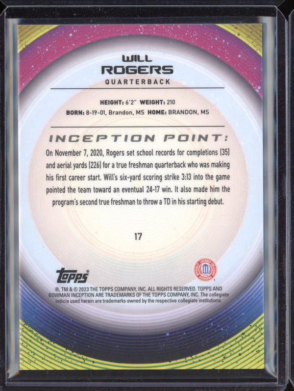 Will Rogers 2023 Bowman University Inception 17 Gold Foil V1 8/50