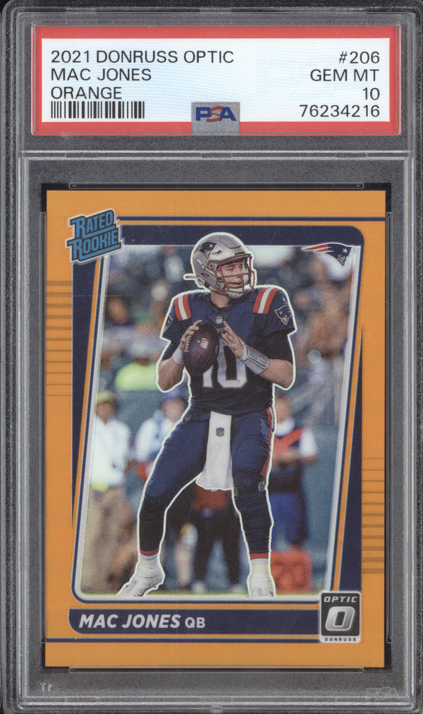 Mac Jones 2021 Panini Donruss Optic 206 Orange RC 16/199 PSA 10