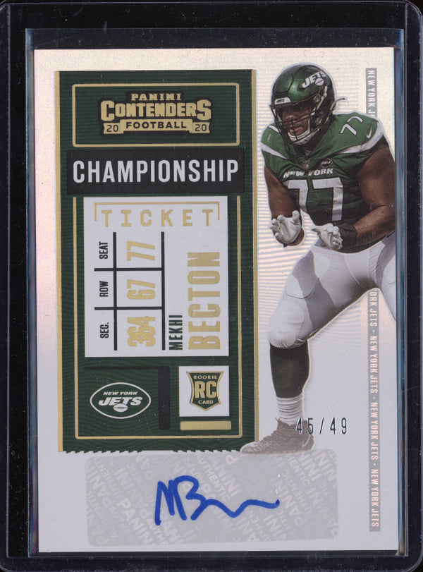 Mekhi Becton 2020 Panini Contenders 158 Champoinship Ticket Auto RC 45/49