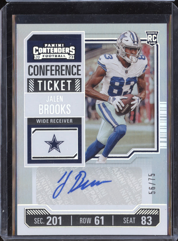 Jalen Brooks 2023 Panini Contenders 259 Rookie Conference Ticket Auto RC 56/75