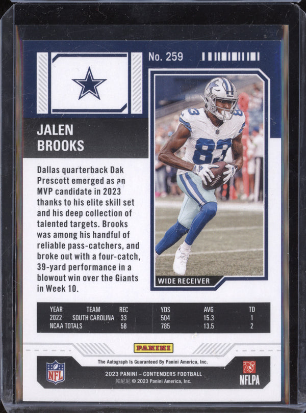 Jalen Brooks 2023 Panini Contenders 259 Rookie Conference Ticket Auto RC 56/75