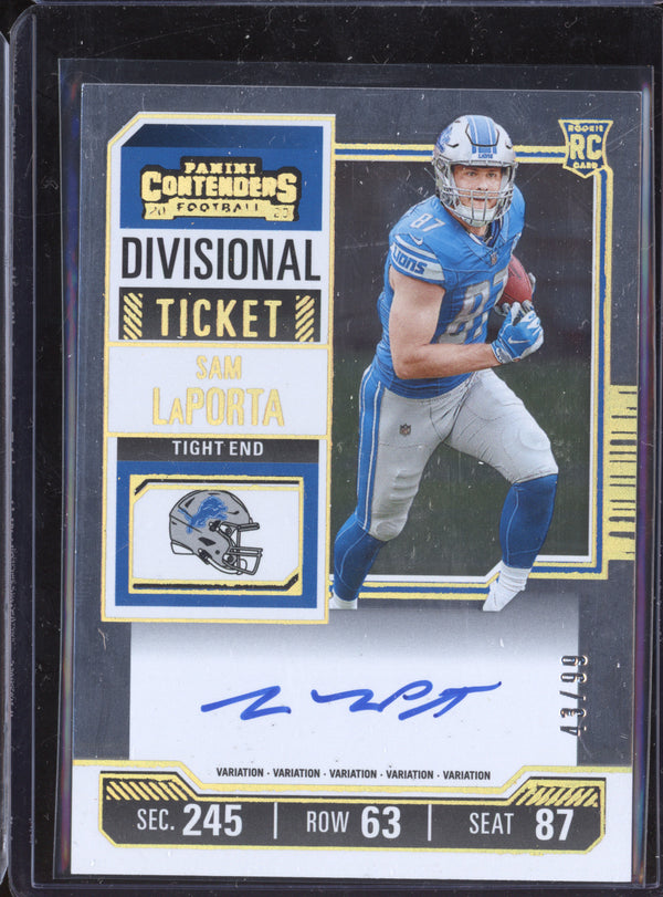 Sam LaPorta 2023 Panini Contenders 131 Rookie Divisional Ticket Auto RC 43/99